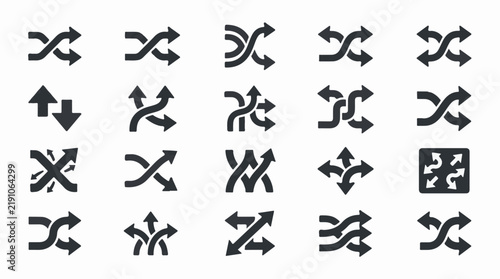 Set of Various Black Shuffle and Intertwined Arrow Icons