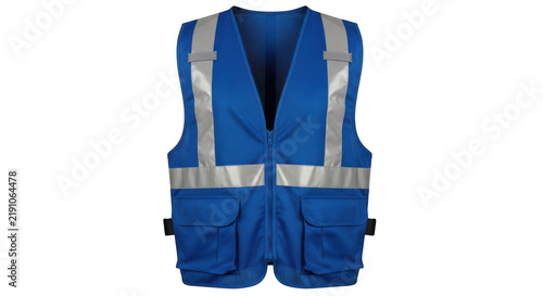 Blue reflective safety work vest isolated on transparent background