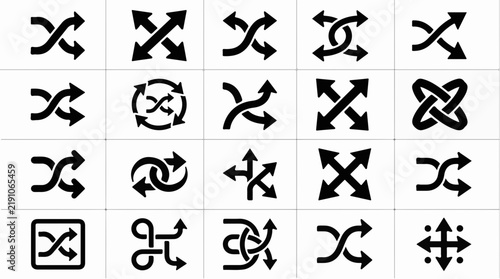Set of Twenty Unique Black Shuffle and Randomize Icons