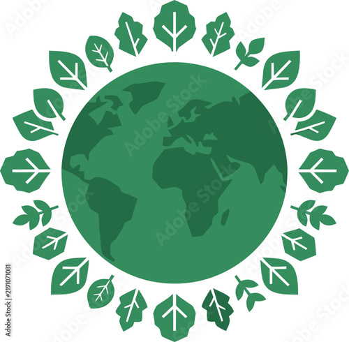 Green Earth Globe Surrounded by Leaf Wreath Vector Illustration for Ecology and Environmental Sustainability Concept