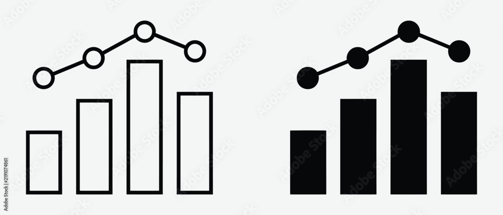 Obraz premium Data analysis line and bar graph icons in outline and solid styles