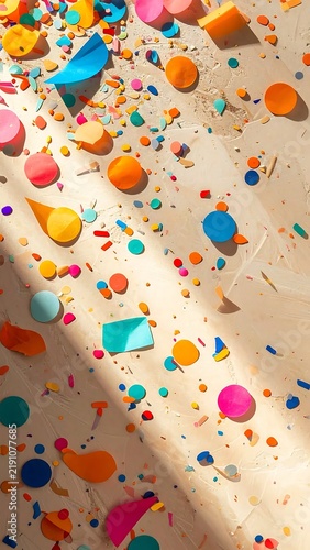 Colorful Confetti Scattered on Light Background for Celebration.