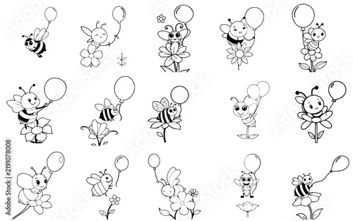 Cute Simple Bee - Bold Black Outline Easy Kids Coloring Page, No Shading, Single Character on White Background