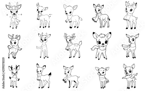 Cute Simple Fawn Wearing A Scarf - Bold Black Outline Easy Kids Coloring Page, No Shading, Single Character on White Background
