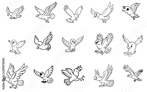 Cute Simple Eagle Jumping - Bold Black Outline Easy Kids Coloring Page, No Shading, Single Character on White Background