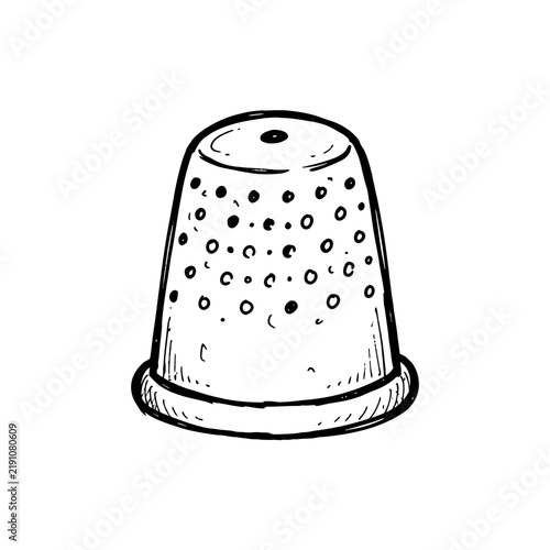 Принти на полотні Sewing thimble doodle with pitted surface texture and metal rim detail for quilting tailoring shop craft supplies or handicraft and haberdashery hobby themes