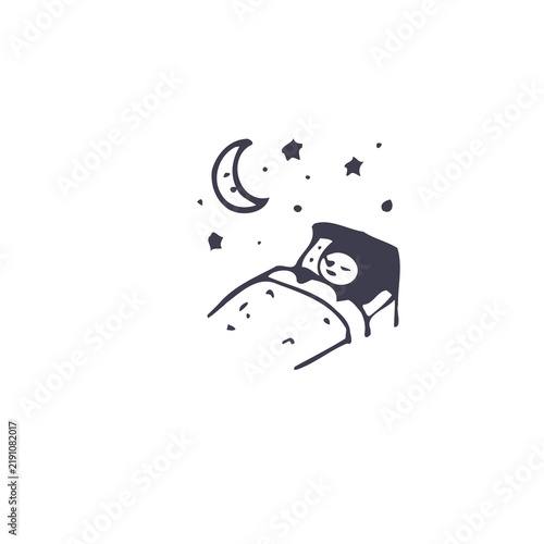Fotografie Simple dark grey sleeping icon under crescent moon and stars on transparent background for bedtime branding pajamas packaging and relaxation concepts