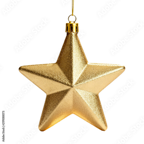 [Transparent Background PNG]Golden three-dimensional five-pointed star Christmas ornament hanging on white background