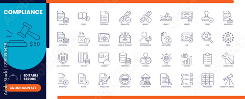 Compliance line icon set