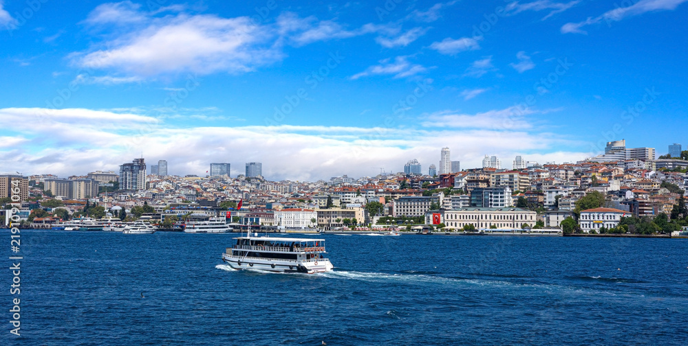 Obraz premium Istanbul bosphorus ferry navigating urban cityscape