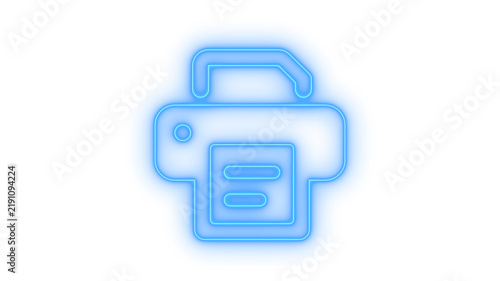 Glowing neon printer icon isolated on transparent background. Office equipment. Document print. Paper output device. Technology symbol. UI sign.