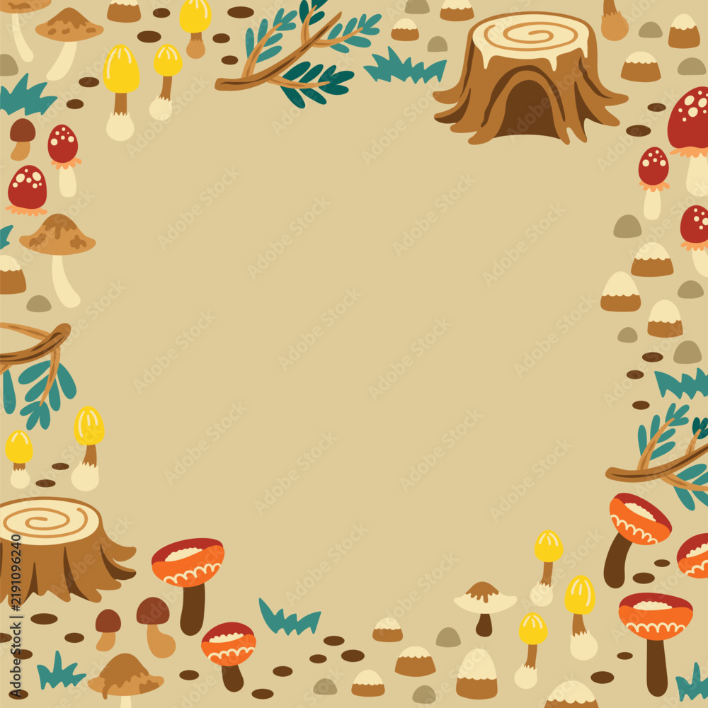 Fototapeta premium Fairytale forest frame background, cute animal illustration vector
