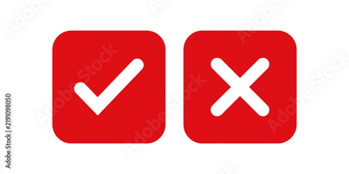 Foto Red checkmark and cross mark icons for verification and cancel functions