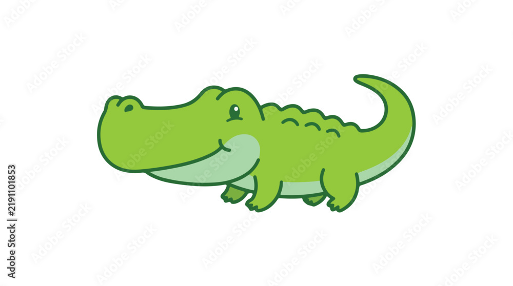 Obraz premium Cute cartoon alligator smiling and walking in flat vector style for children illustration design