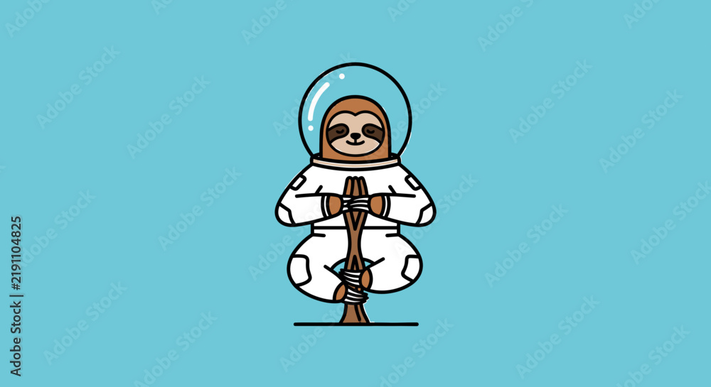 Obraz premium Sloth astronaut sitting in a lotus meditation pose.