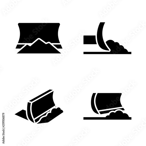 Black and white snow plow blade icons for winter maintenance and construction equipment.