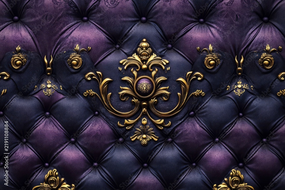 Obraz premium Purple tufted velvet fabric with gold baroque ornaments