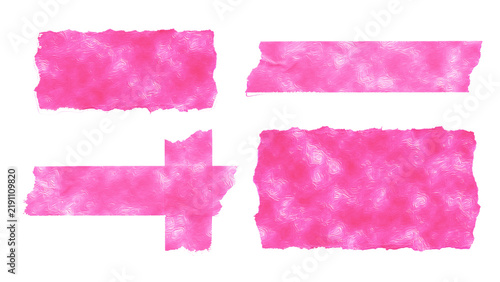Pink textured torn washi tape stickers collection isolated on background