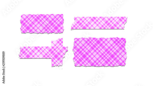 Pink plaid pattern torn washi tape stickers isolated on background