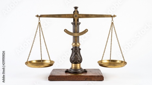 Foto Vintage Brass and Cast Iron Balance Scale Isolated on White Background