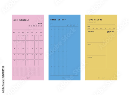 3 set study time table, weekly plan, food record planner. Start today!	