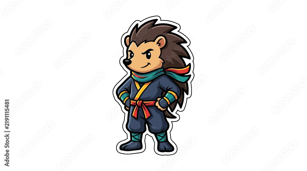 Fototapeta premium Cartoon hedgehog ninja warrior character sticker