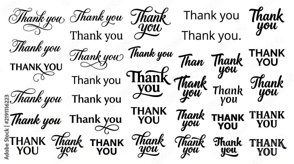 Obraz premium Collection of various thank you typography designs arranged in a grid layout