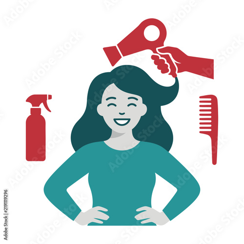 Woman Getting Professional Hair Styling Treatment With Blow Dryer