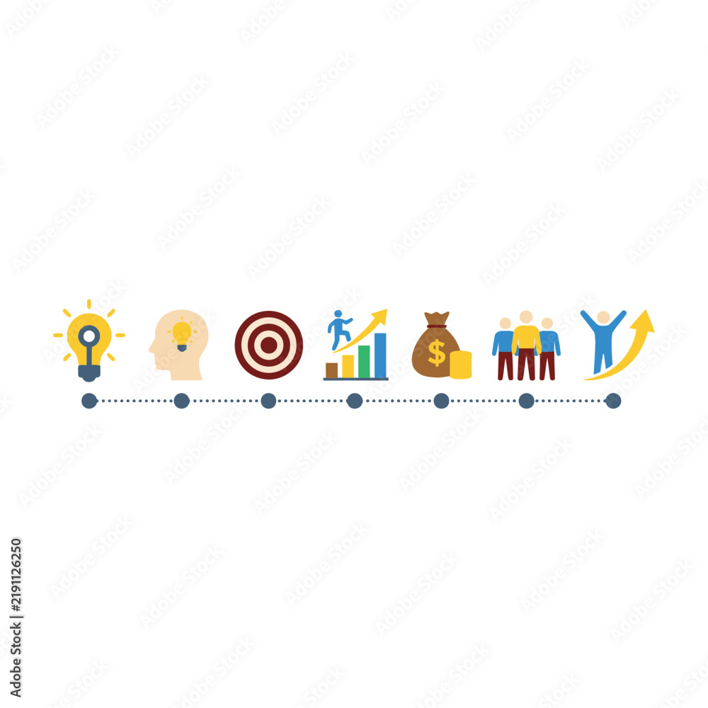 Fototapeta premium Business goals and strategy icons in a row