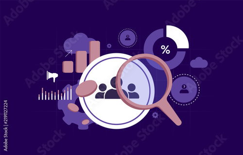 Buyer intent data with purchase signals, audience profiles and behavioral analytics. Intent data reveals research activity and buying signals for B2B sales targeting, vector illustration.