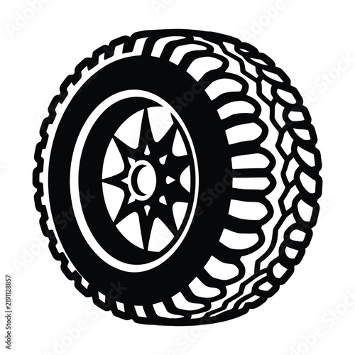 Car tire with rim vector illustration black and white icon