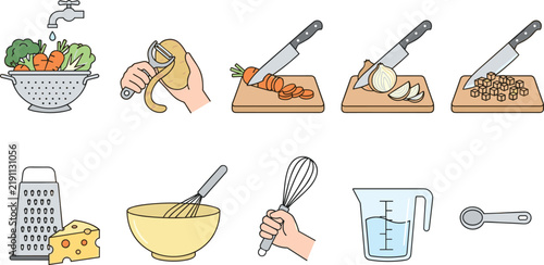 Cooking Process and Kitchen Utensils Icon Set with Food Preparation Steps for Recipe Blogs Cooking Apps and Culinary Graphic Design