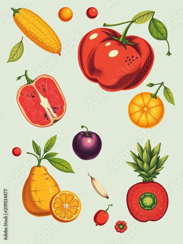 Vintage-inspired illustrations of fruit and veg, illustrations, rustic