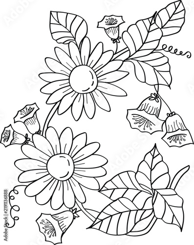 Set of differents flower line on white background