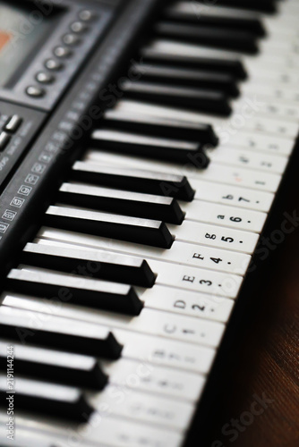 Bild auf Leinwand Close-Up of Electronic Keyboard Piano with Black and White Keys for Music Compos
