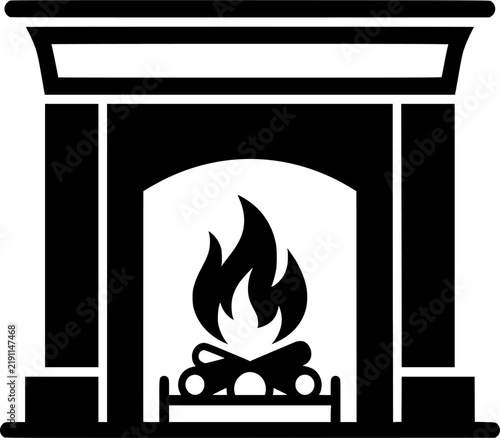 Foto Cozy Fireplace Vector Icon Illustration Black and White