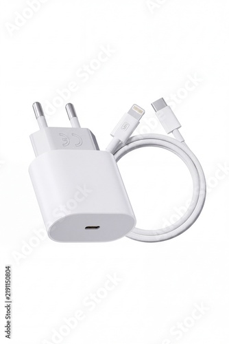 White Wall Power Adapter with Coiled Cable Studio Mockup   