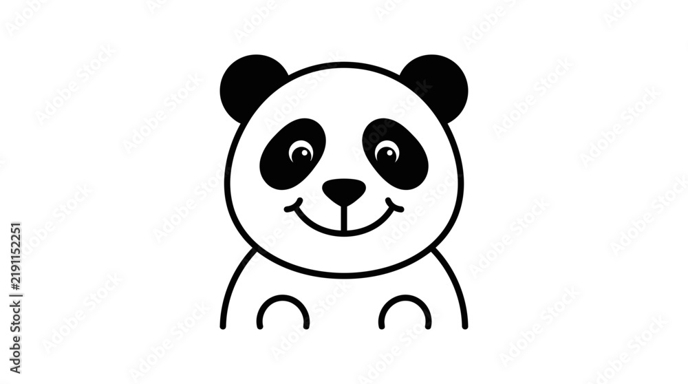 Fototapeta premium Simple line art illustration of a cute happy panda face.