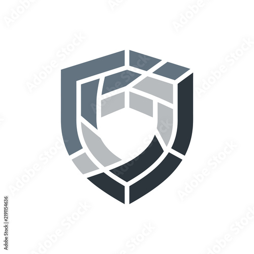 Naklejka Geometric shield icon with abstract camera shutter design.