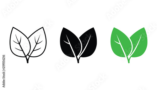 Set of green leaf icons, eco friendly symbols, nature design elements
