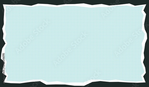 Paper Sheet with Torn Edges and Grid Pattern. Light Blue Background Texture, Blank Space for Text or Design Elements.