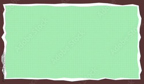 Paper Sheet with Grid Lines, Textured Edge, Light Green Color. Blank Template for Notes, Design, or Background Use.