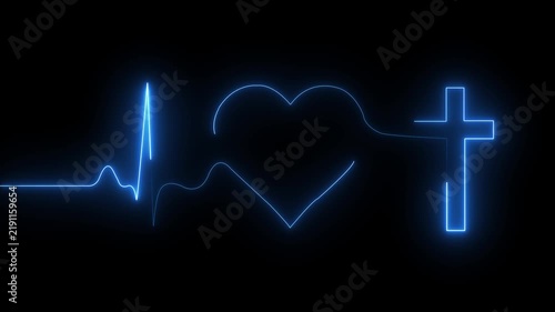 love icon with heart beat line animation on black background. medical concept Abstract glowing heartbeat signal icon animation video.