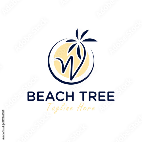 Coconut tree logo on the beach with the letter W