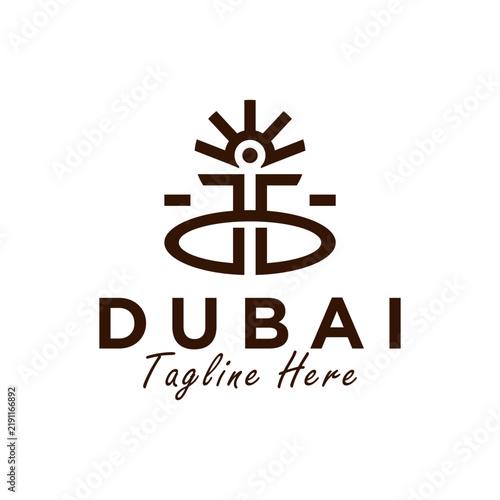 sun palm tree logo with letter J