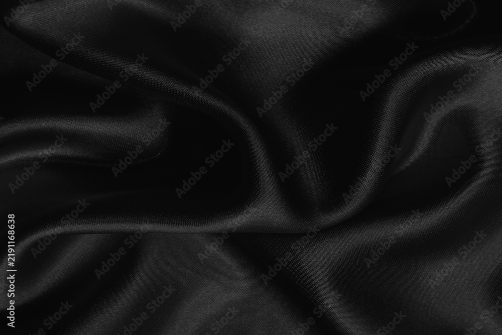 Fototapeta premium Black grey fabric texture background, detail of silk or linen pattern.