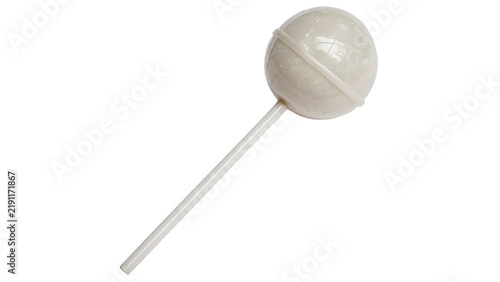 Fotografie Single sweet white sugar lollipop on a stick isolated on transparent background