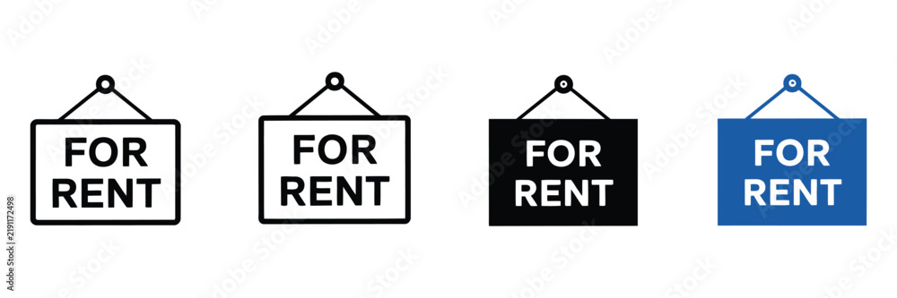 Fototapeta premium For Rent Sign icon featuring house rental, apartment lease, property listings, residential housing, landlord services, real estate offers, and rental management vector