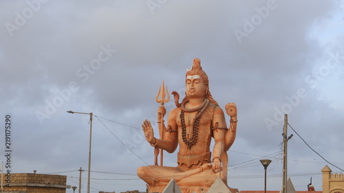 Fotografie Giant Lord Shiva Statue Meditating, Holding Trishul and Damru, Symbol of Power a