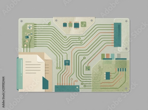 Obraz na płótnie biodegradable electronics concept Circuit board with integrated electronic components and pathways design